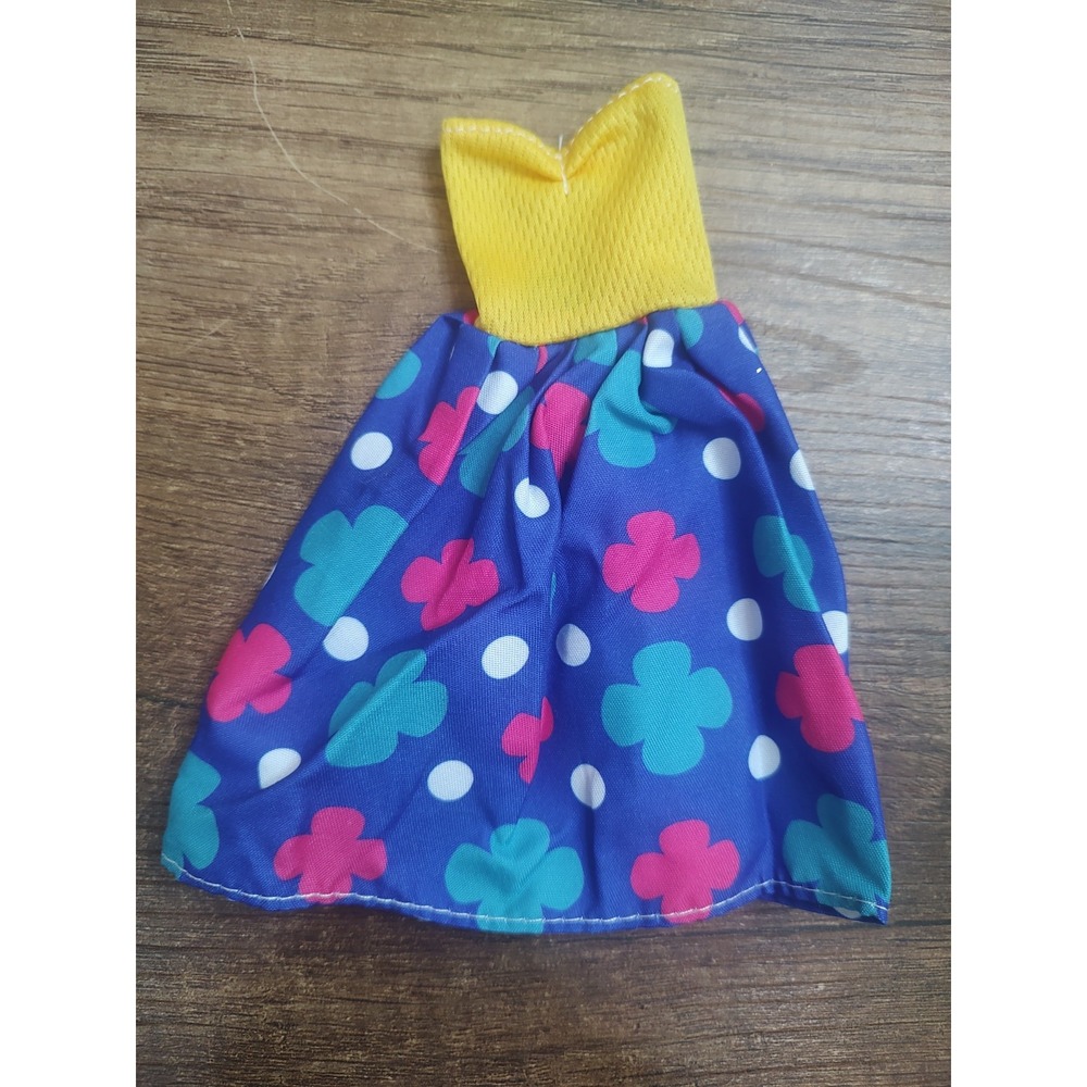 Fashion Doll Strapless Blue Floral Polka Dot Dress Yellow Bodice Z2